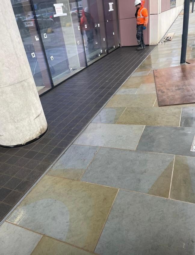Stone paving detail at Imperial College, Tonbane Construction project near Waltham Forest Town Hall, Walthamstow E17
